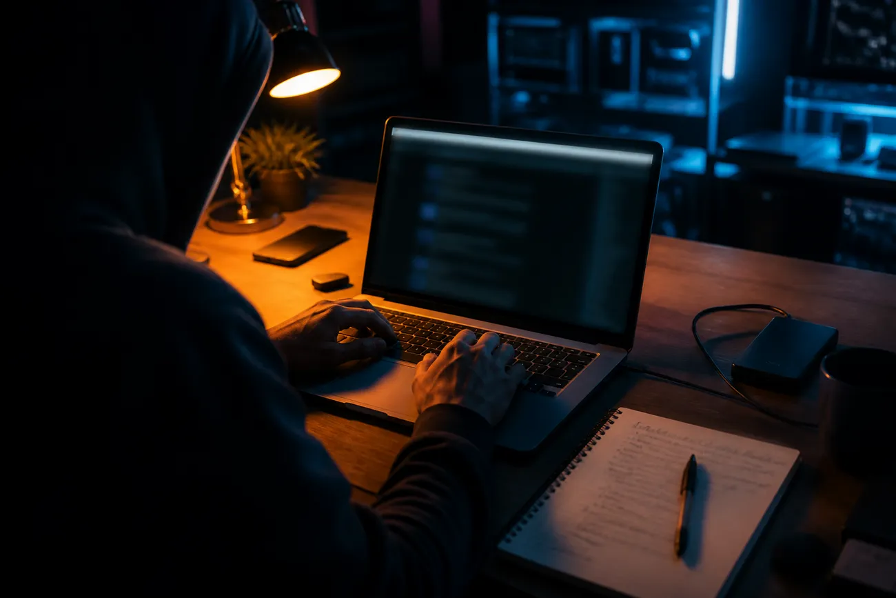 individual navigating deep web search engine on laptop