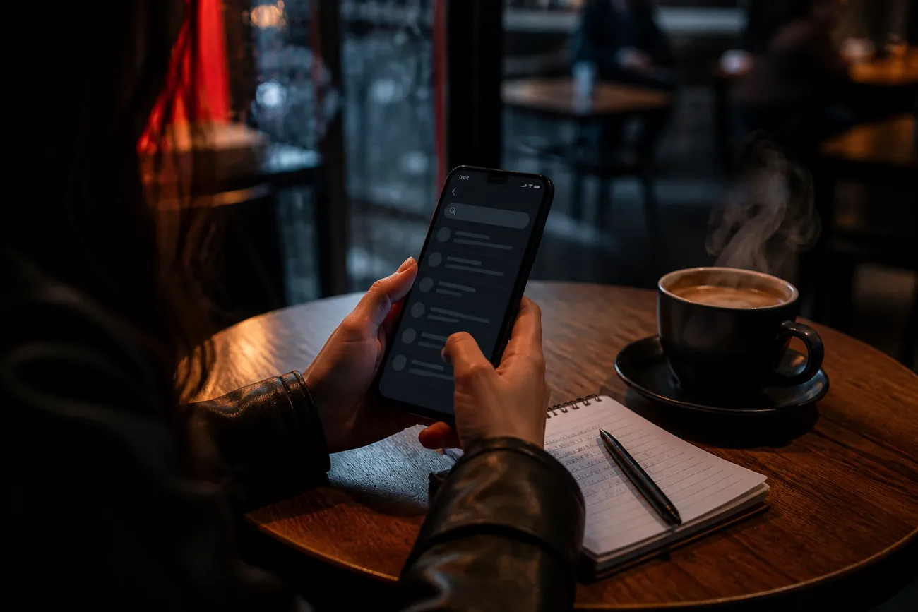 user analyzing dark web links on smartphone