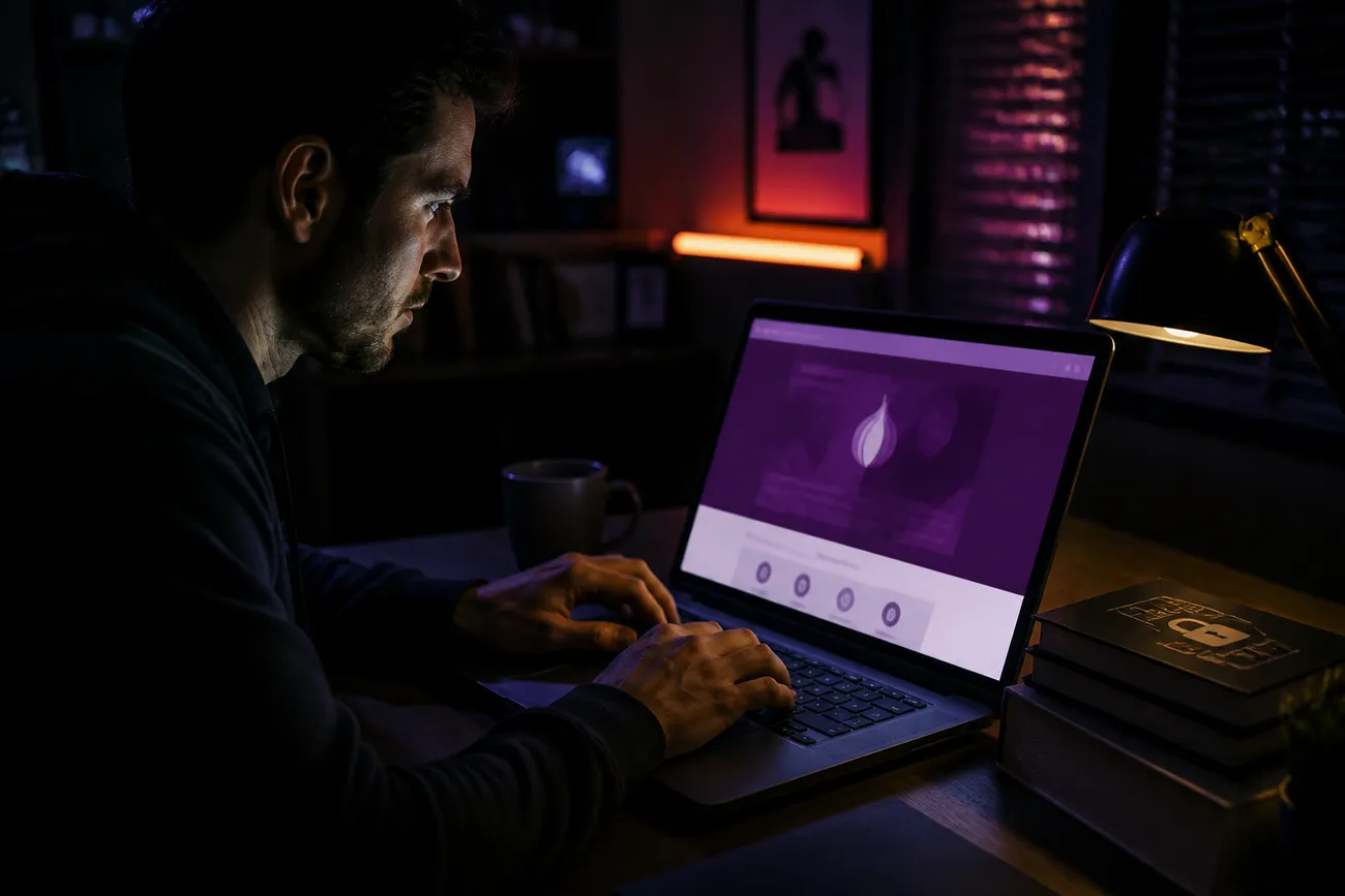 user accessing Tor Project website on laptop