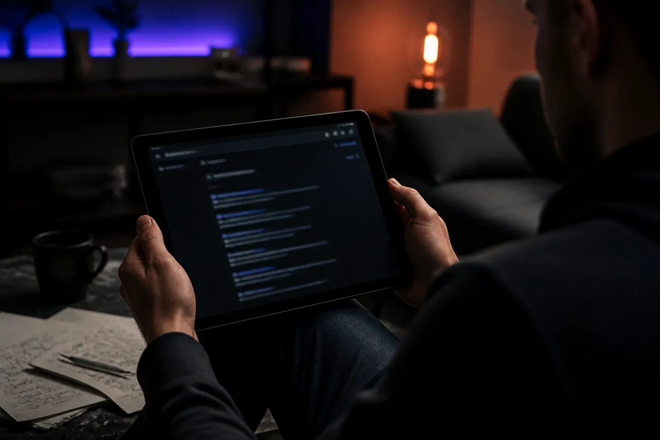 person using tablet to explore onion services