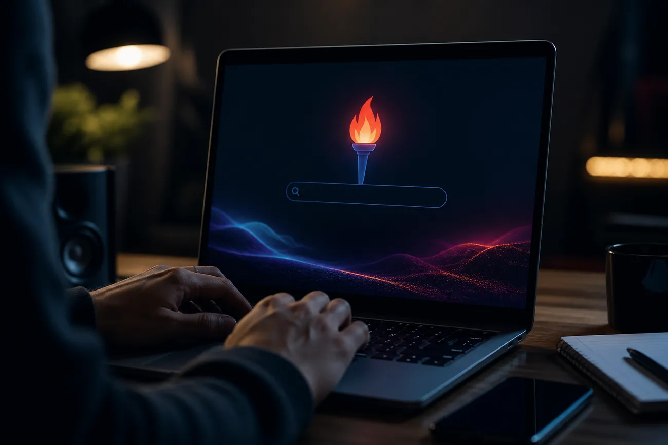 user accessing Torch search engine on a laptop
