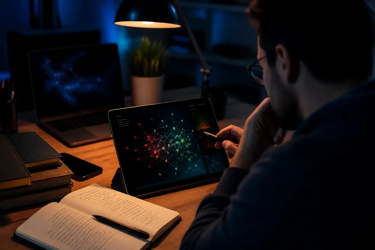individual assessing deep web security on a tablet