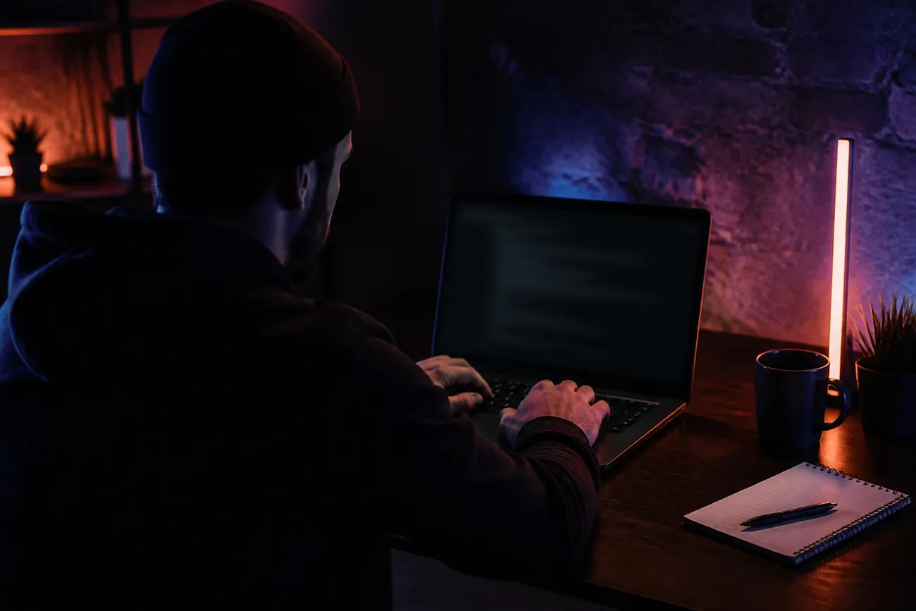 user analyzing dark website on laptop