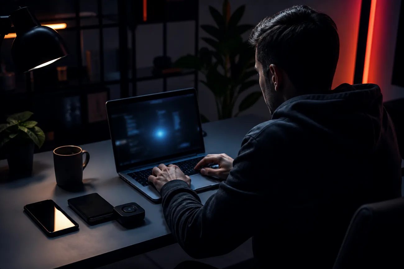 person using laptop to explore deep web services