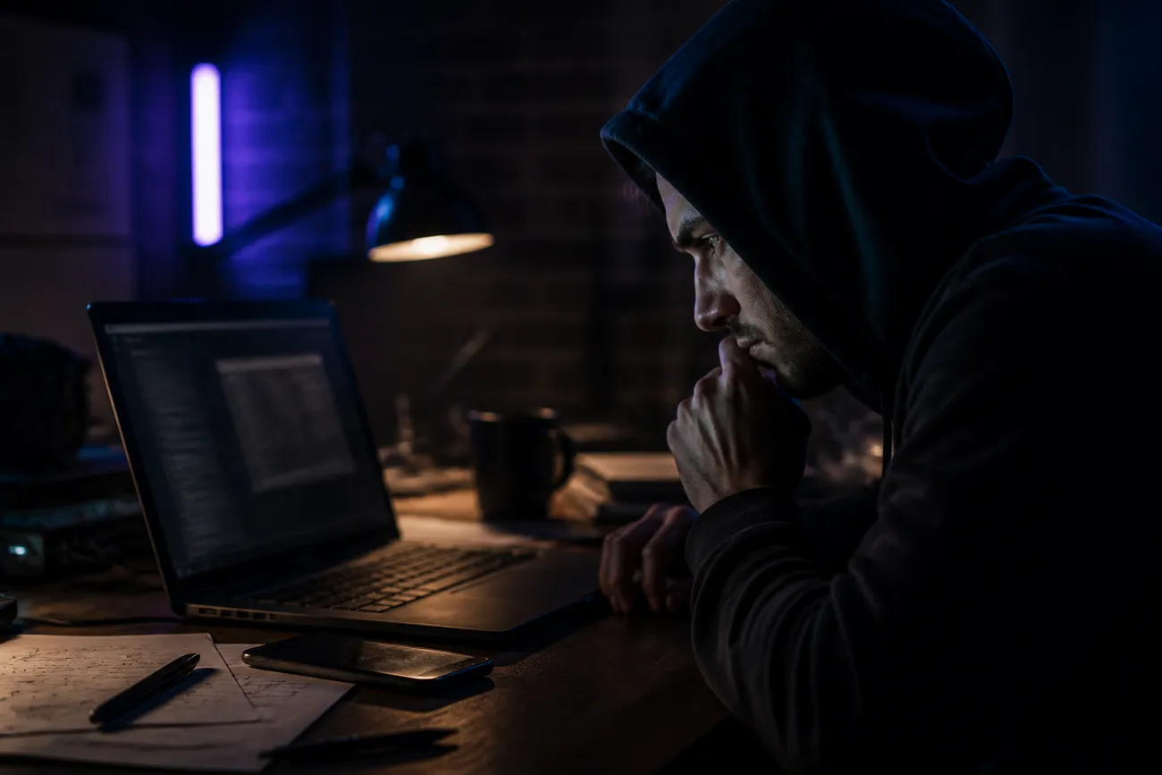 user examining onion service URL on laptop