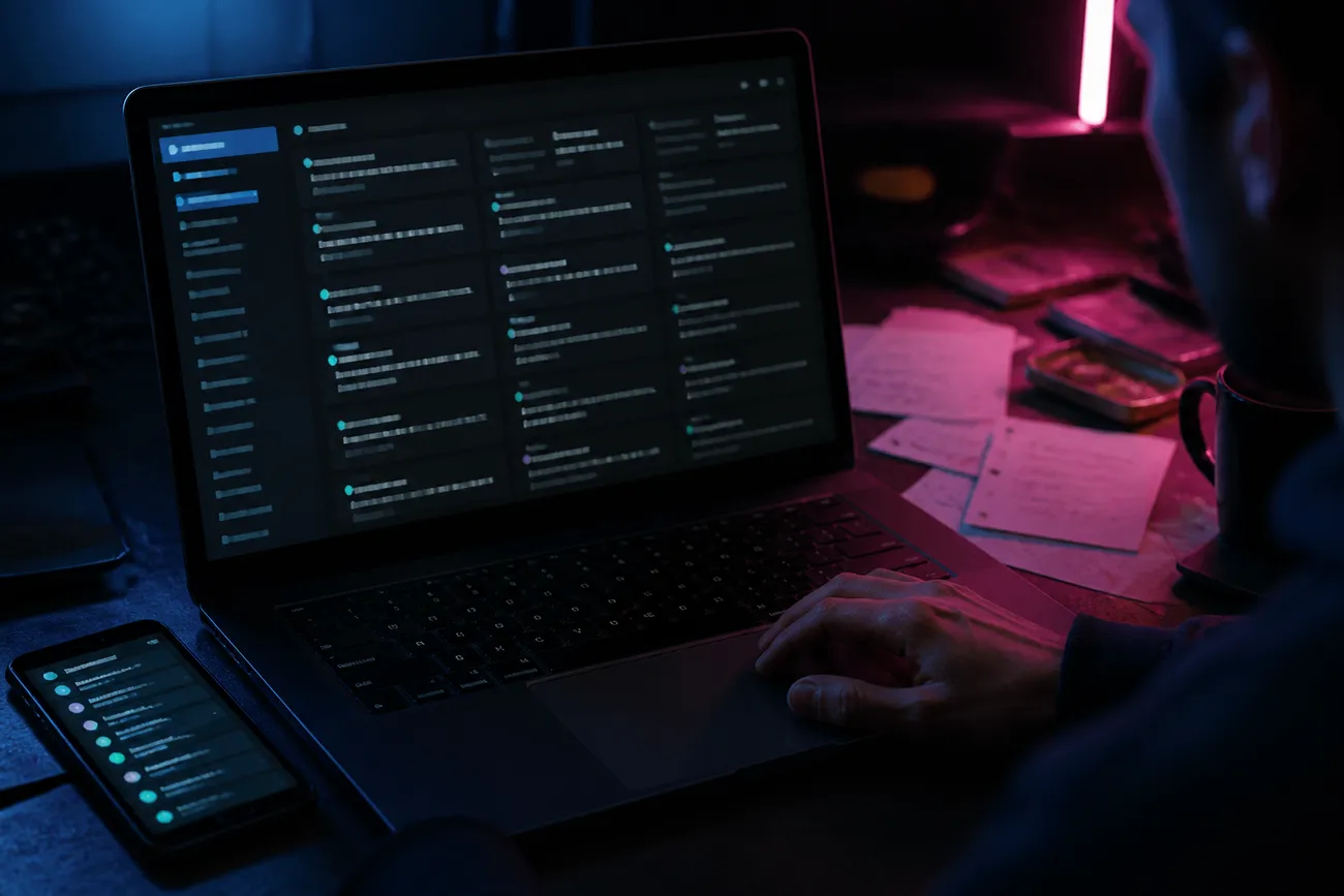 user reviewing dark web directory on laptop