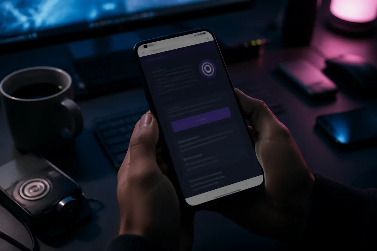 hands holding Android smartphone with Tor APK download